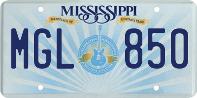 MS license plate MGL850