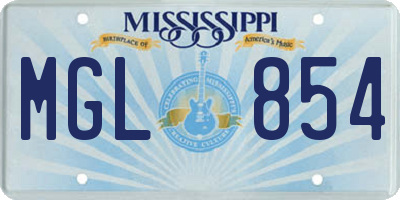 MS license plate MGL854