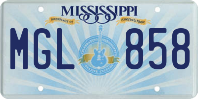 MS license plate MGL858