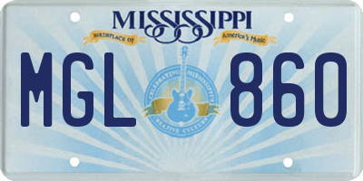 MS license plate MGL860
