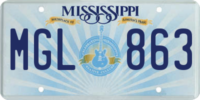 MS license plate MGL863
