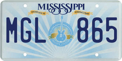 MS license plate MGL865
