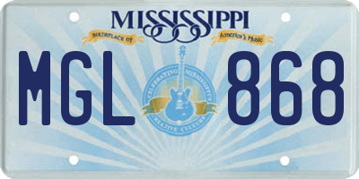 MS license plate MGL868