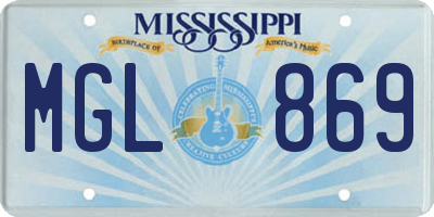 MS license plate MGL869