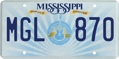 MS license plate MGL870