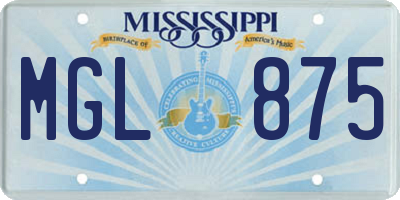 MS license plate MGL875