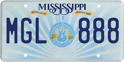 MS license plate MGL888
