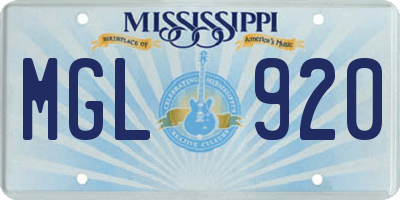 MS license plate MGL920