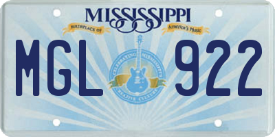 MS license plate MGL922