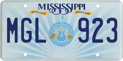 MS license plate MGL923