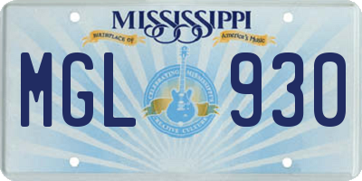 MS license plate MGL930