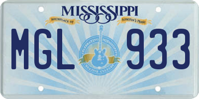 MS license plate MGL933