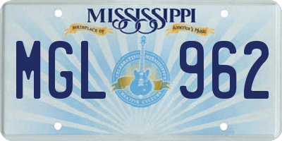 MS license plate MGL962