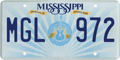 MS license plate MGL972