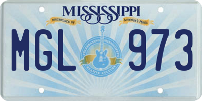 MS license plate MGL973