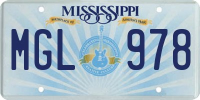 MS license plate MGL978