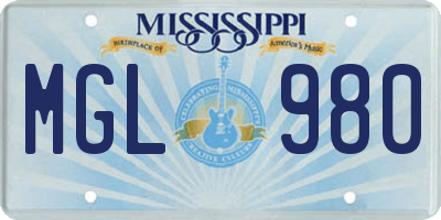 MS license plate MGL980