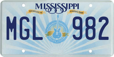 MS license plate MGL982