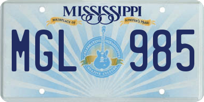 MS license plate MGL985