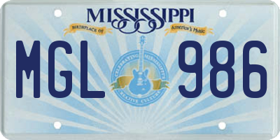 MS license plate MGL986