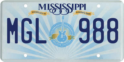 MS license plate MGL988