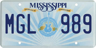 MS license plate MGL989