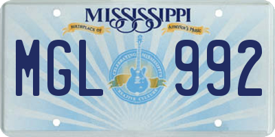 MS license plate MGL992