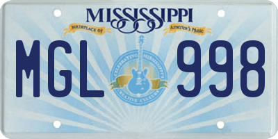 MS license plate MGL998