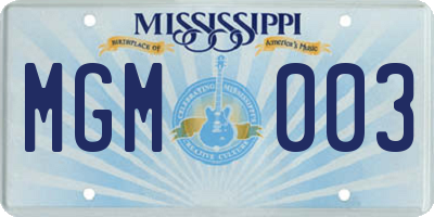 MS license plate MGM003