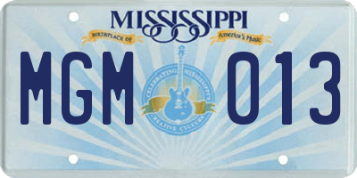 MS license plate MGM013