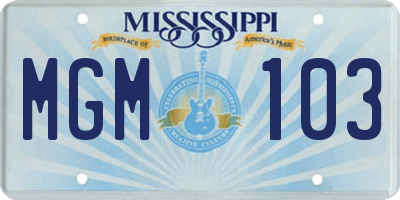 MS license plate MGM103
