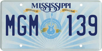 MS license plate MGM139