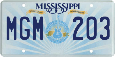 MS license plate MGM203