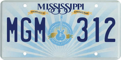 MS license plate MGM312