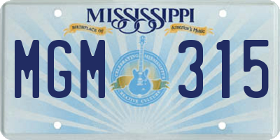 MS license plate MGM315