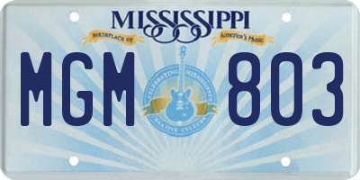 MS license plate MGM803