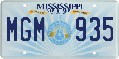 MS license plate MGM935