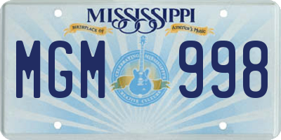 MS license plate MGM998