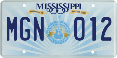 MS license plate MGN012