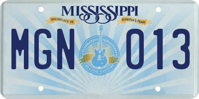 MS license plate MGN013