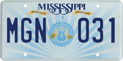 MS license plate MGN031