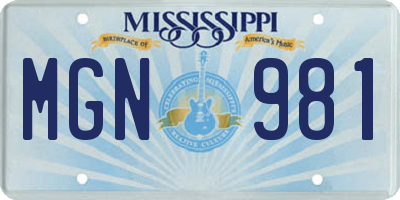 MS license plate MGN981