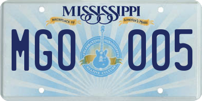 MS license plate MGO005