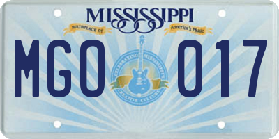 MS license plate MGO017