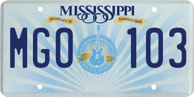 MS license plate MGO103