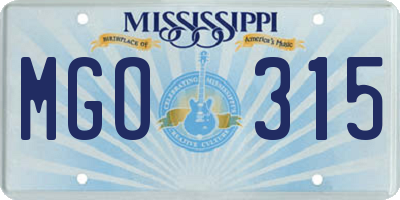 MS license plate MGO315