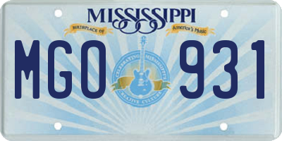MS license plate MGO931