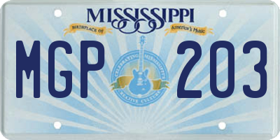 MS license plate MGP203