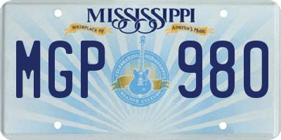 MS license plate MGP980
