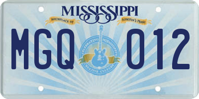 MS license plate MGQ012